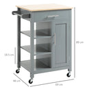 Grey Kitchen Utility Cart with Open Shelf & Drawer