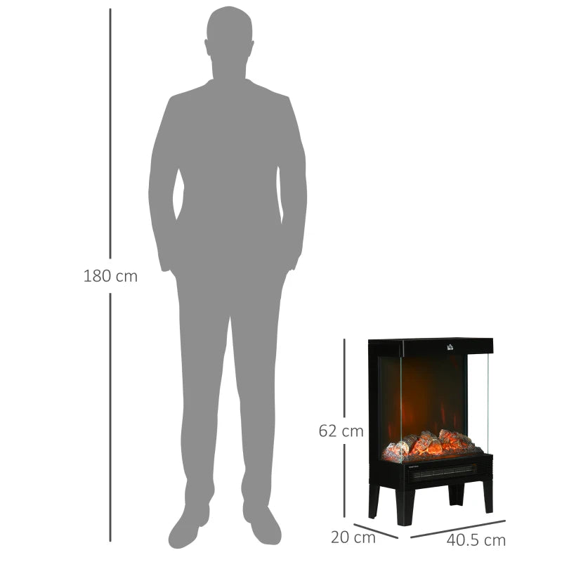 Black Electric Fireplace Stove with LED Flame Effect