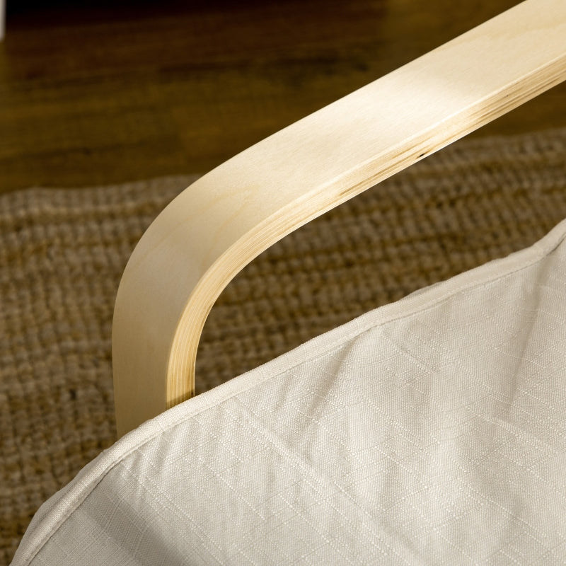 Wooden Deck Lounging Chair with Adjustable Footrest & Cushion, Cream White