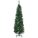 5.5FT Tall Slim Green Christmas Tree with Realistic Branches and Pine Cones