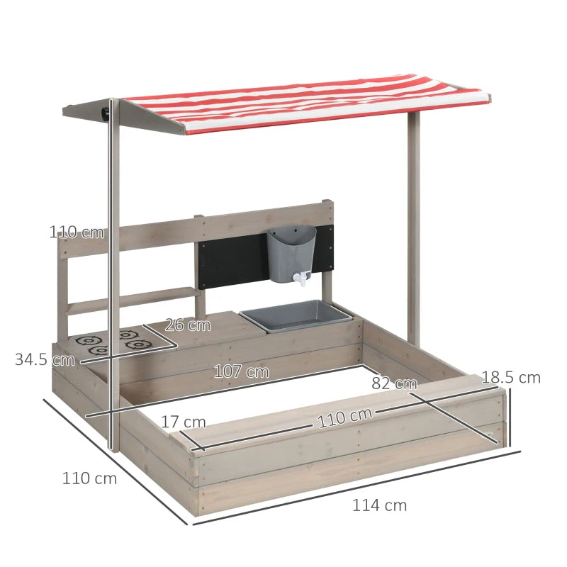 Wooden Sandbox with Canopy and Kitchen Toys for Outdoor Play - Blue