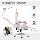 White and Pink Racing Gaming Chair with Footrest and Swivel Seat