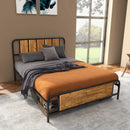 Rustic Brown Double Bed Frame with Industrial Wood Headboard and Underbed Storage