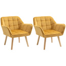 Yellow Modern Armchairs Set of 2 with Wide Arms and Slanted Back