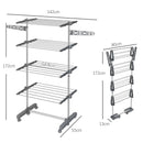 Grey 4-Shelf Folding Clothes Drying Rack with Side Arms and Wheels