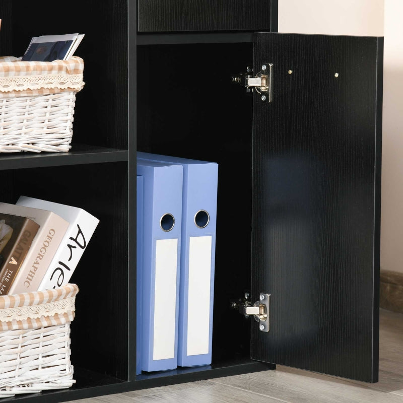 Black L-Shaped Computer Desk with Storage Shelf and Drawer