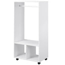 White Mobile Clothes Rack with Shelves and Rail