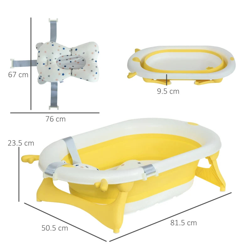 Yellow Foldable Baby Bathtub Set with Thermostatic Water Plug