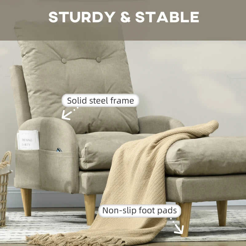 Beige Upholstered Recliner Armchair Set with Footstool - Modern Button Tufted Accent Chair