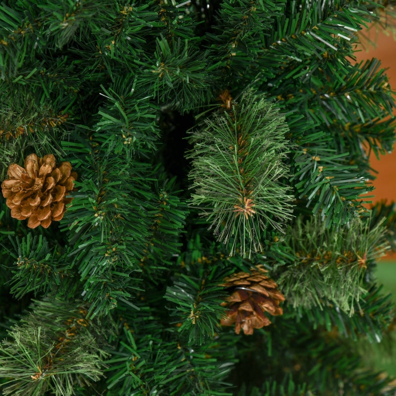 5.5FT Tall Slim Green Christmas Tree with Realistic Branches and Pine Cones