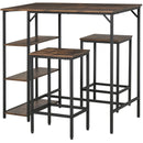 Industrial Bar Height Dining Table Set with 2 Stools & Side Shelf, 3-Piece Coffee Table - Black
