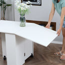 White Folding Dining Table with Shelves and Casters