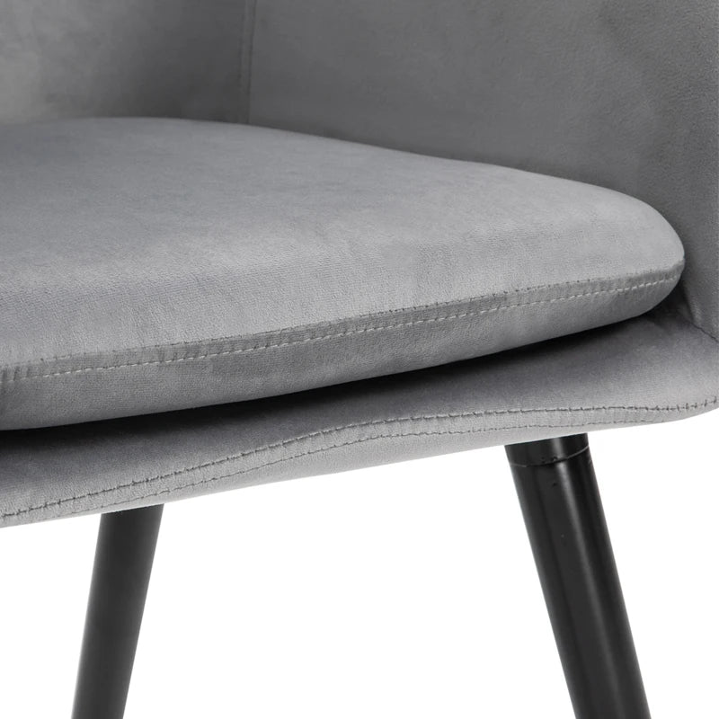 Grey Velvet Upholstered Dining Chairs Set of 2 with Backrest and Armrests