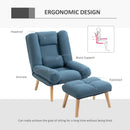 Blue Reclining Armchair with Ottoman and Adjustable Backrest