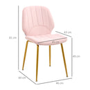 Velvet Pink Dining Chairs Set of 2, Padded Seat, Steel Legs