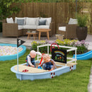 Blue Pirate Ship Wooden Sandbox for Kids