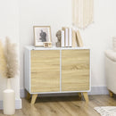 White and Oak Modern Storage Cupboard with Push-to-Open Doors