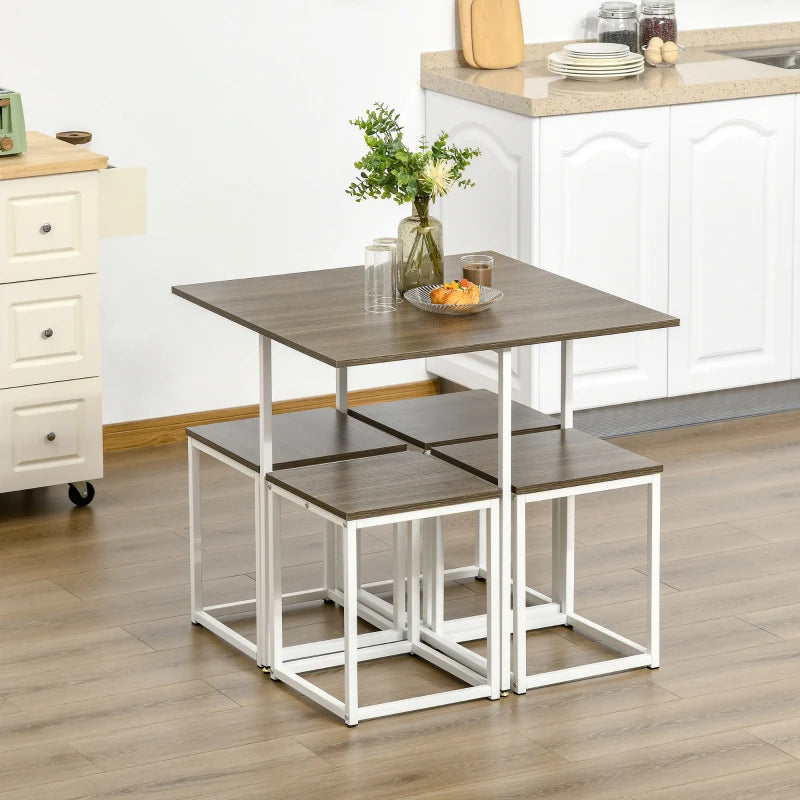 5-Piece Metal Frame Dining Set with Square Kitchen Table & 4 Chairs - Modern Design (Black)