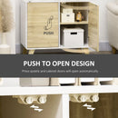 White and Oak Modern Storage Cupboard with Push-to-Open Doors