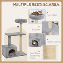 Grey Cat Tree Condo with Scratching Post and Dangling Ball