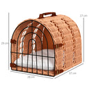 Orange Wicker Cat Carrier Basket with Soft Cushion - 37 x 28 x 29 cm