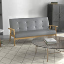 Dark Grey 3-Seat Linen Fabric Tufted Sofa with Rubberwood Legs