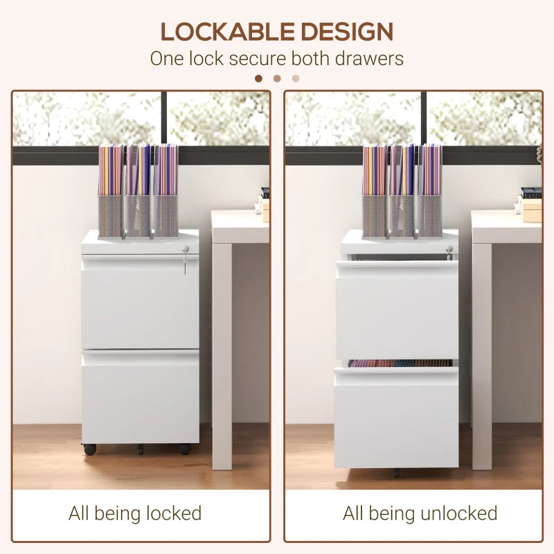 White Steel 2-Drawer Lockable Filing Cabinet for Letter, A4, Legal Size