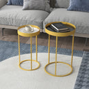 Gold Round Nesting Tables Set, Embedded Tabletop, Metal Frame - Living Room, Bedroom Side Table Duo