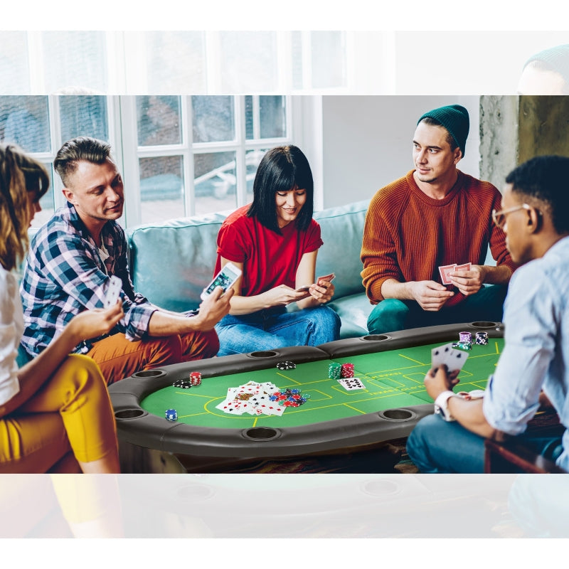 Green Foldable Poker Mat, 10-Player Table Top with Cup Holder & Carry Bag