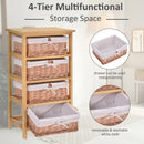 4-Drawer Wicker Basket Storage Unit - Natural Wood Finish