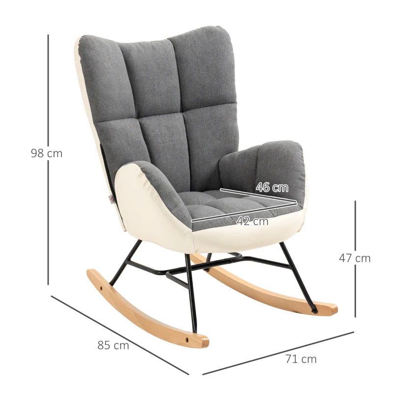 Grey and Cream Upholstered Rocking Chair for Nursery and Living Room
