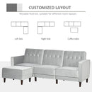 Light Grey L-Shaped Sofa Bed Set with 3-Seater Sofa and Footstool