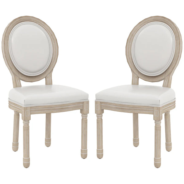 French Style Wooden Dining Chairs - Cream White Set of 2