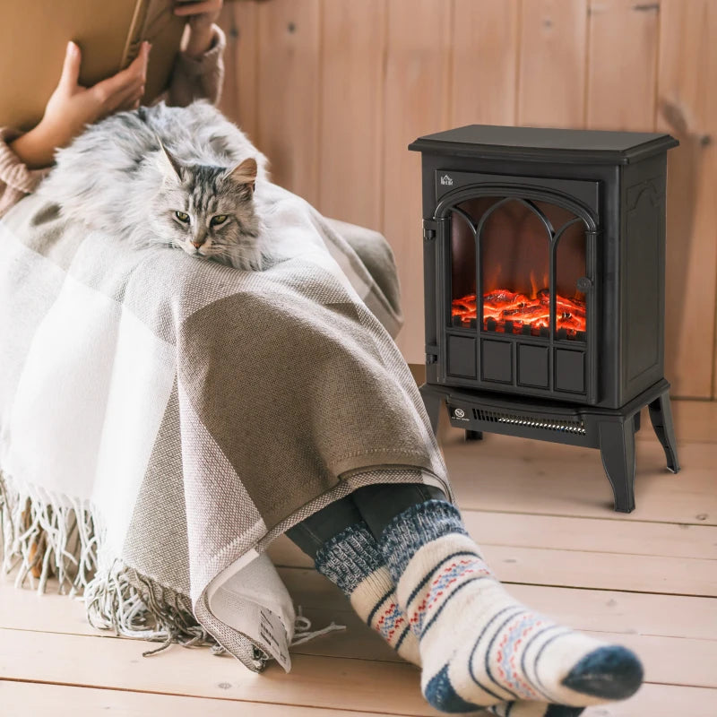Black Electric Fireplace Stove with LED Flame Effect 1000W/2000W