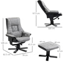 Grey Fabric Swivel Recliner Armchair Set with Footstool