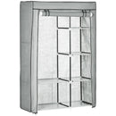 Light Grey Fabric Portable Wardrobe with 6 Shelves and Hanging Rail