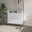 Slim White Shoe Storage Cabinet with 4 Flip Drawers - Adjustable Shelf, Shoe Rack for 16 Pairs