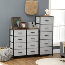 Grey Fabric 8-Drawer Industrial Dresser with Steel Frame and Wooden Top