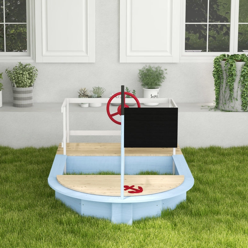 Blue Pirate Ship Wooden Sandbox for Kids