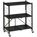 Black 3-Tier Foldable Storage Trolley Cart - Kitchen, Living Room, Bathroom - 68 x 34.5 x 85.5 cm
