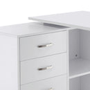 White L-Shaped Corner Desk with Drawers and Storage Shelves