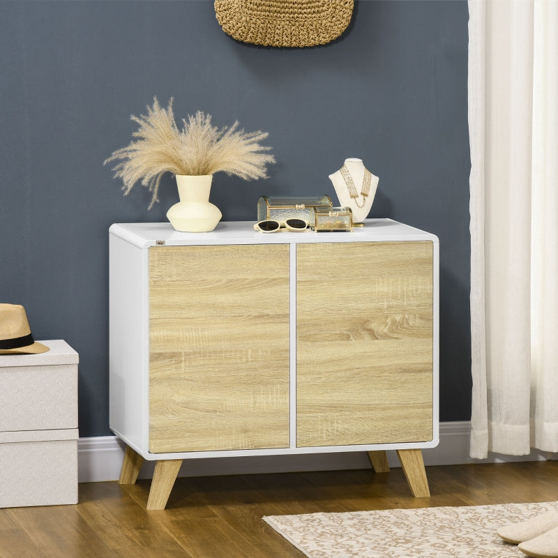 White and Oak Modern Storage Cupboard with Push-to-Open Doors
