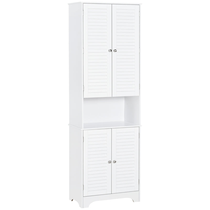 White Retro Tall Bathroom Cabinet with 3 Shelves & Shutters