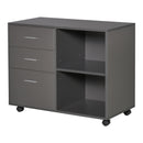 Grey Mobile Printer Stand with 3 Drawers and 2 Shelves - Modern Office Storage