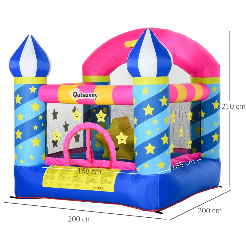 Kids Blue Inflatable Bouncy Castle Trampoline with Blower, Ages 3-8, Stars Design