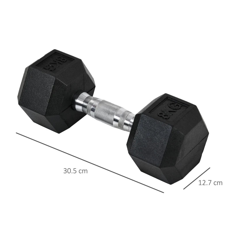 8kg Hex Dumbbell Set - Black Rubber Coated Weights for Home Gym