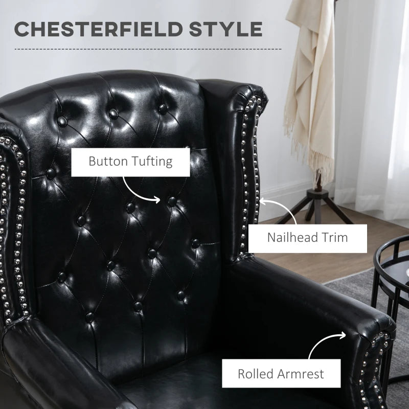Black Wingback Tufted Armchair with Nail Head Trim