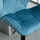 Blue Velvet Bar Stools Set of 2 - Metal Frame, Adjustable Height Swivel