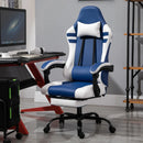 Blue White Gaming Chair with Headrest, Footrest, Wheels - Adjustable Height