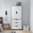 Grey 2-Door Wardrobe with Drawers and Hanging Rod for Bedroom